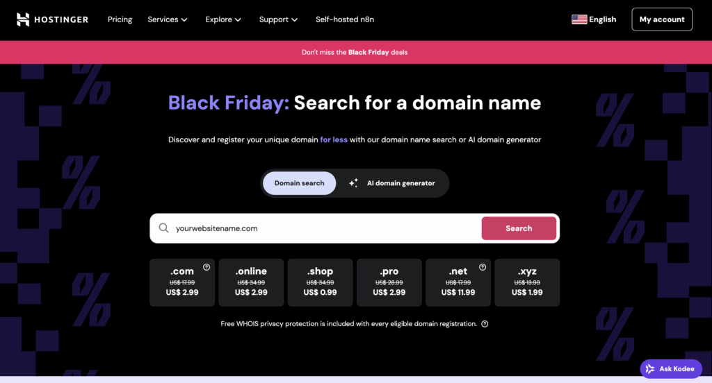 hostinger buying domains