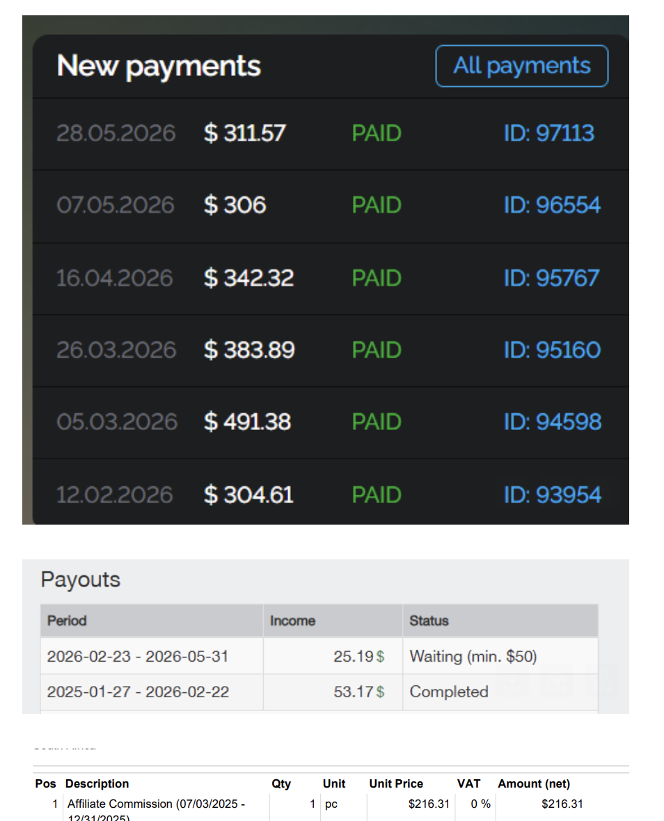 Screenshot of affiliate commission payments showing Rank to Earn student Whitney's earnings after combining the one-pager strategy with her authority site